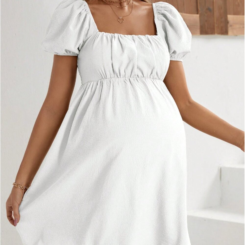 Shein White Maternity Pregnancy Baby Shower Gender Reveal Photoshoot Dress